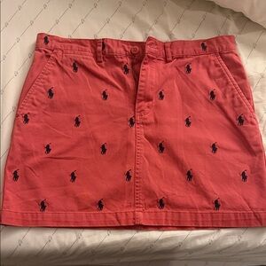 Ralph Lauren Coral Mini Skirt with Navy Embroidery